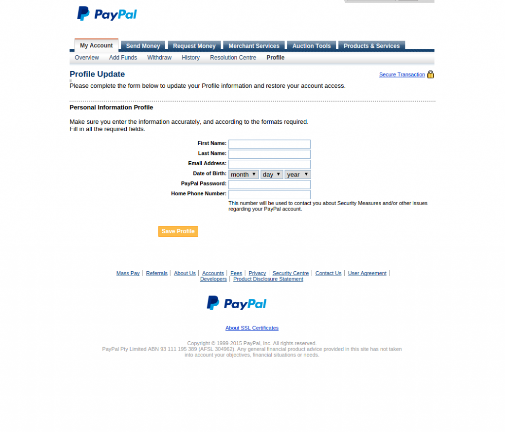 paypal account details